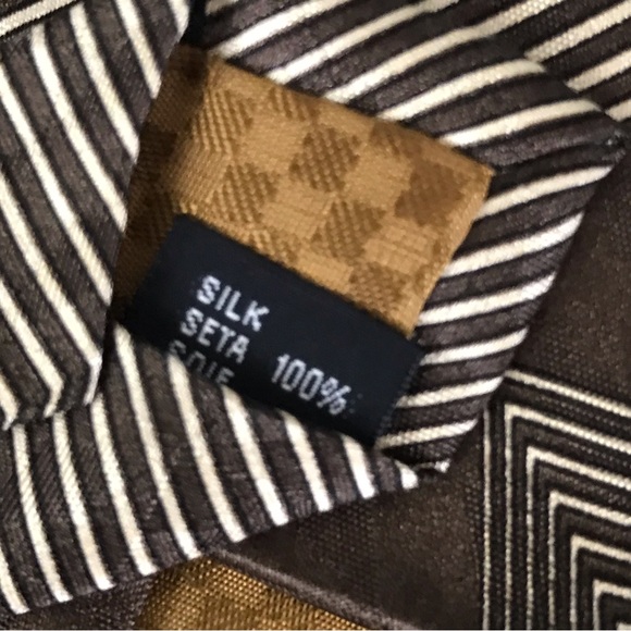 Silk Tie Brown Tan & Blue Geometric Pattern - Picture 5 of 11